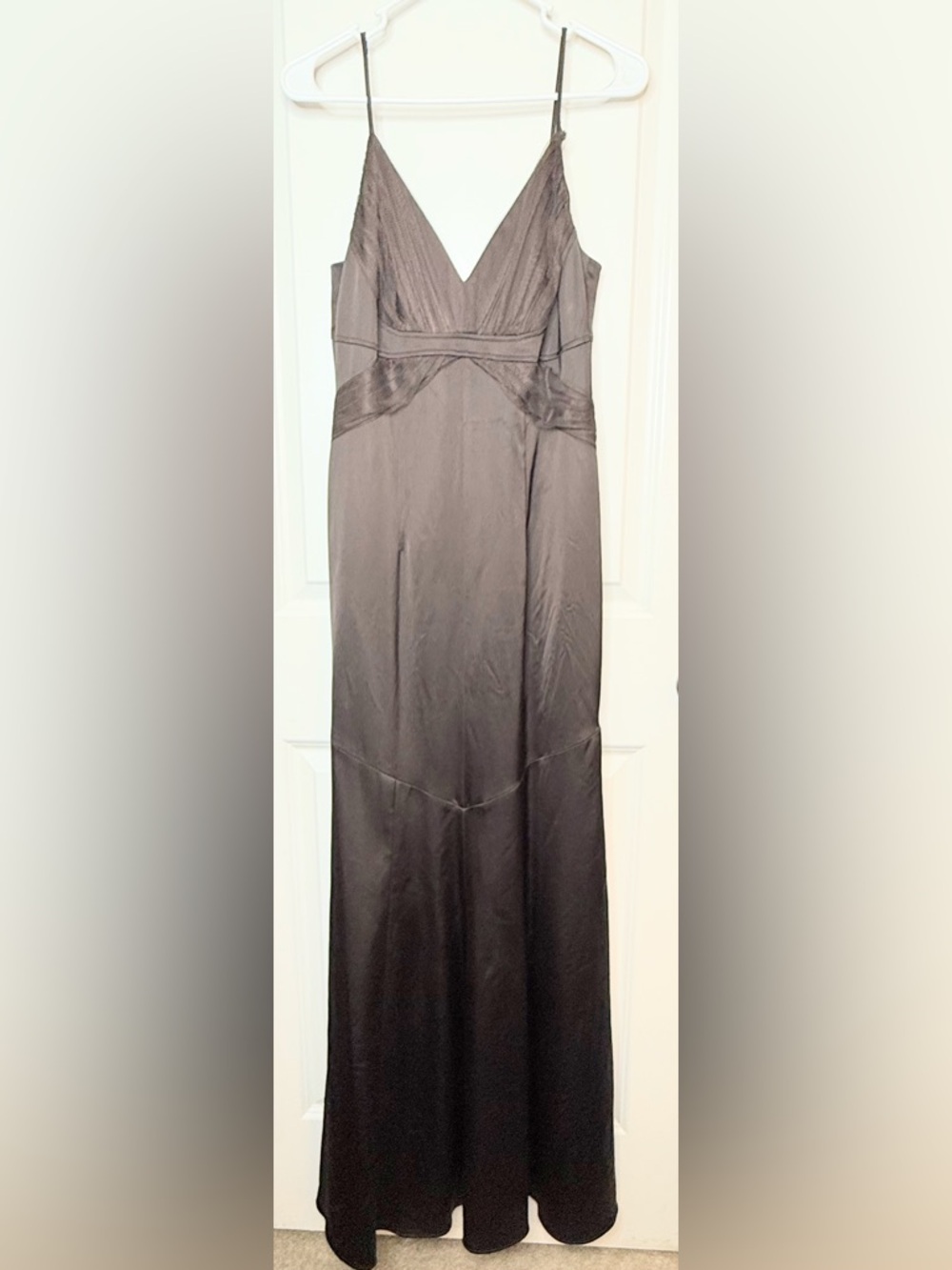 David Meister Silk Satin Gown Sz 6 Brown Maxi Evening Formal Dress Elegant